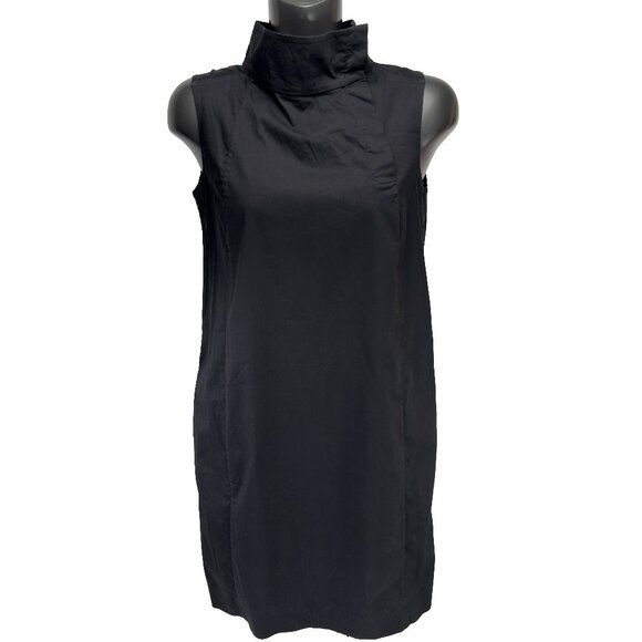 COS  High Neck Cotton Blend Side Pockets Sleeveless Black Shift Dress Size  6 - Picture 1 of 7